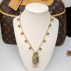 Authentic Louis Vuitton Gold Padlock W/ Unbranded Beads Balls Stainless Chain